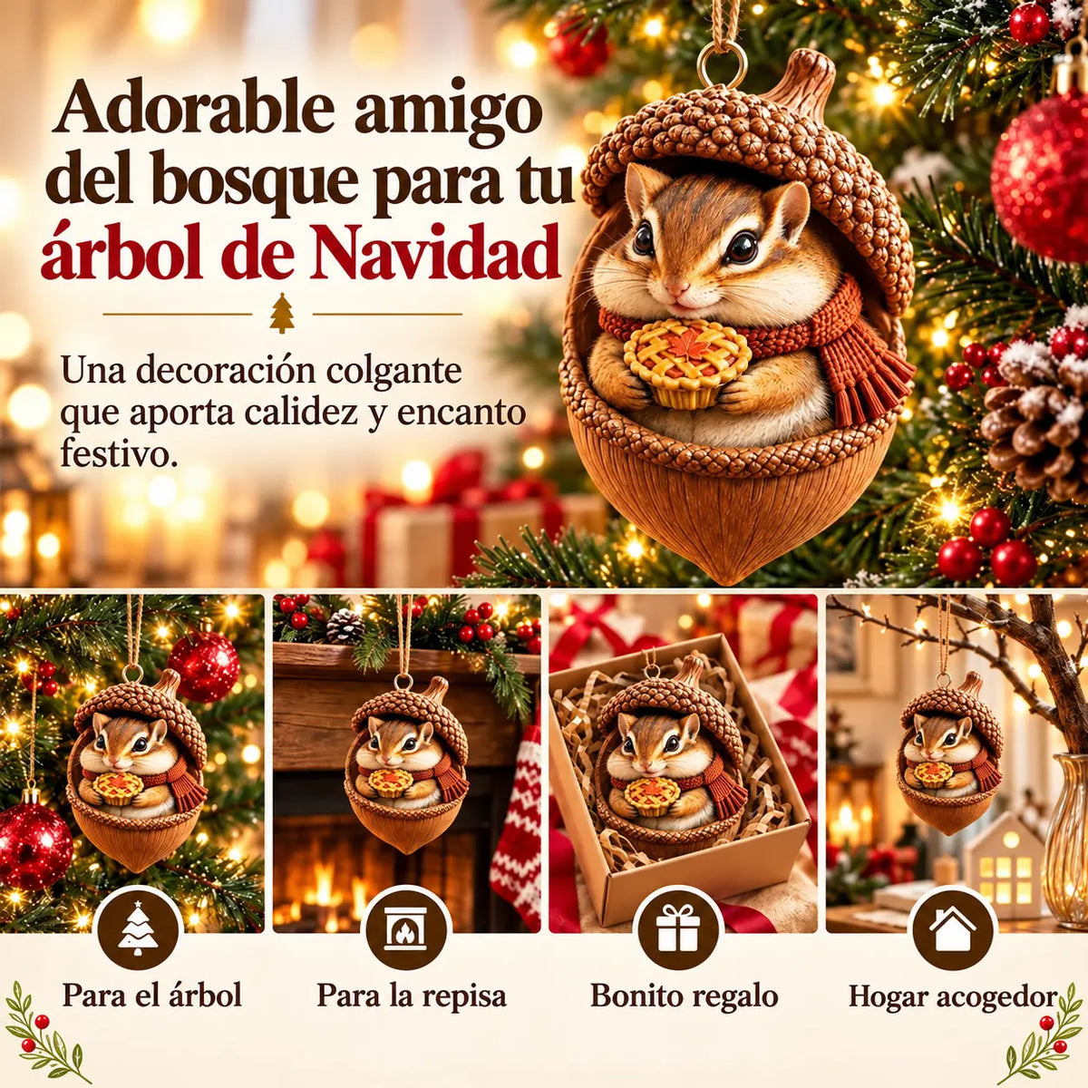🎉【Compra 6 y llévate 6 gratis】12 unidades por 28 euros🤩 🎁Nuevo diseño navideño en acrílico 2D con animales en forma de piña.
