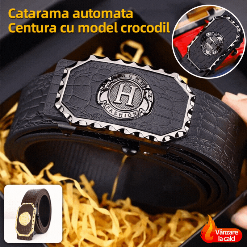 🔥Vânzare excelentă🔥Curea bărbătească cu cataramă automată din oțel inoxidabil, cataramă interioară cu model din piele naturală