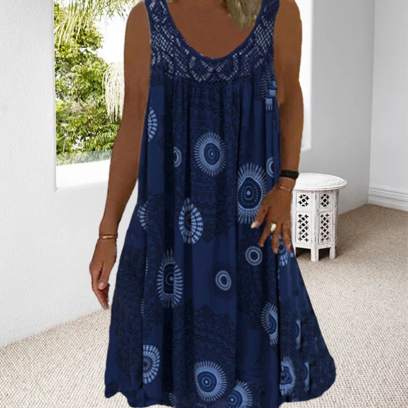 💖👗【S-5XL】 Čipkované plisované šaty bez rukávov-3694585
