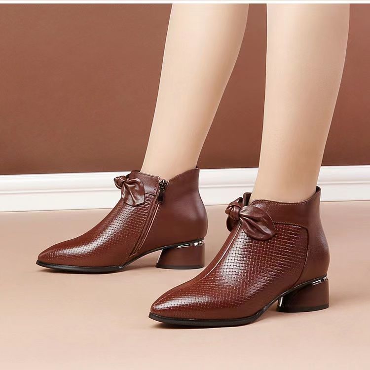 👠【35-40】Ghițe de damă cu talpă groasă, din piele, stil retro, toamna și iarna 2025