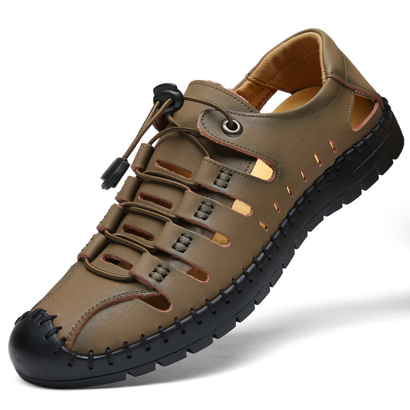 🌟👞【39-44】Nové letné pánske plážové sandále s dutým povrchom z pravej kože, duté mäkké kožené nazúvacie ploché topánky✨