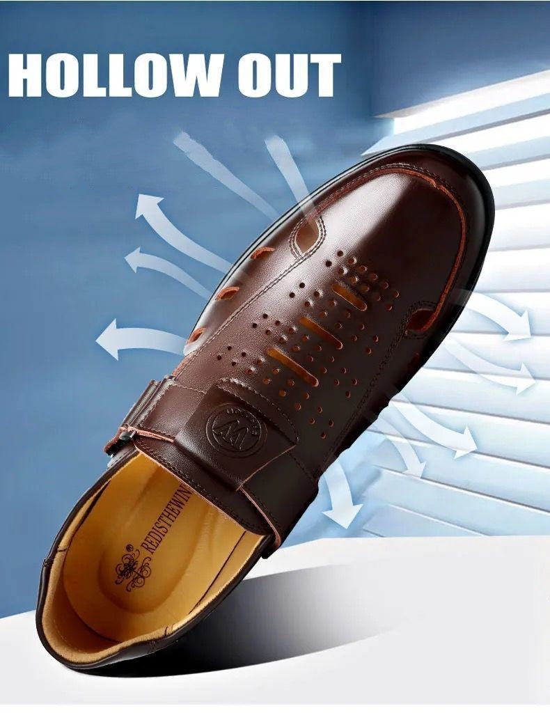 👞🧊 Pánske letné kožené sandále, kožené topánky Baotou, mäkké, priedušné 3710114