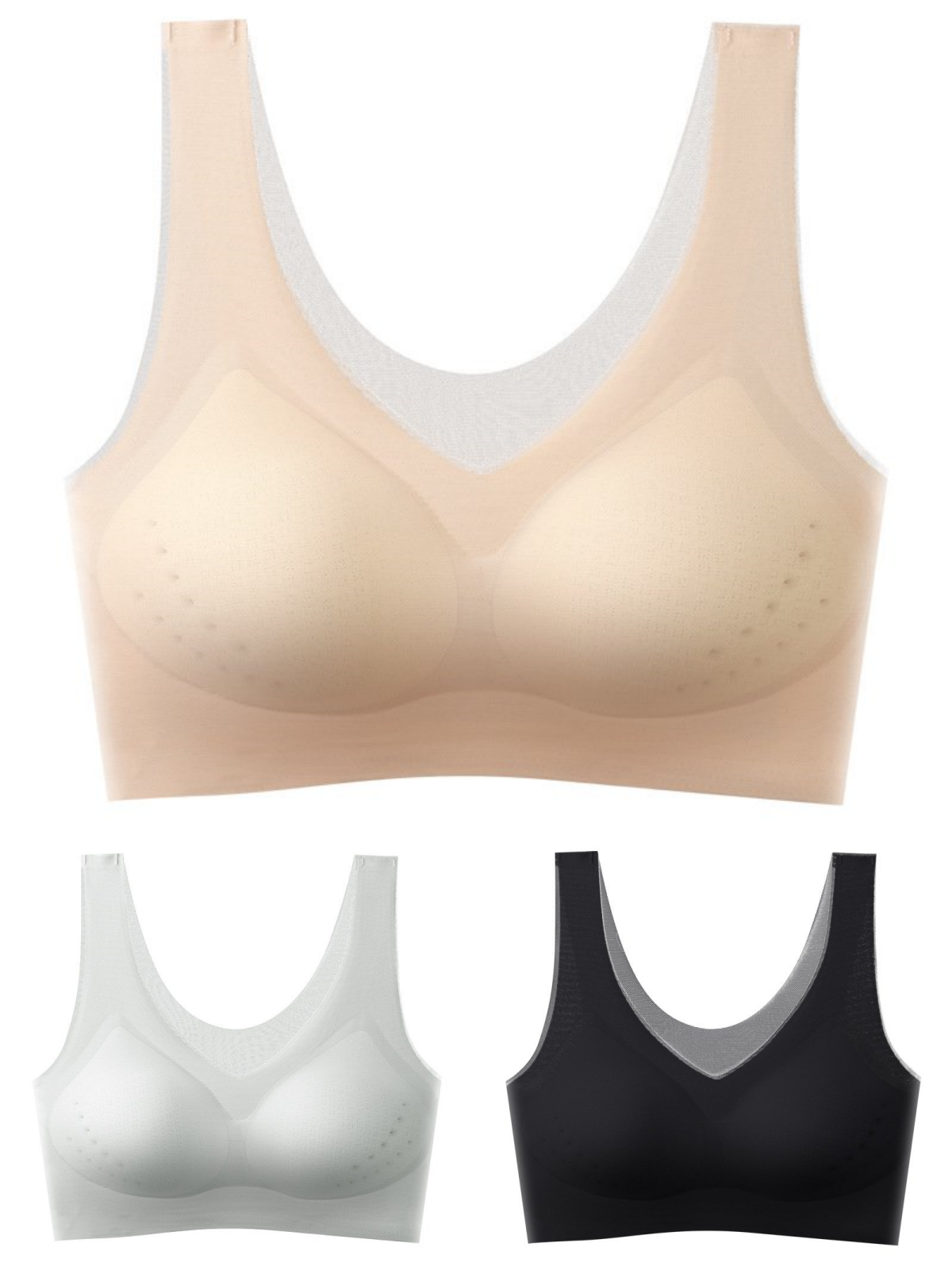 🌟【1 set = 3 bucăți】Sutien push-up fără cusături din mătase glacială 2025 ❄️Super confortabil | Potrivit pentru 40-120 kg | Confortabil și respirabil