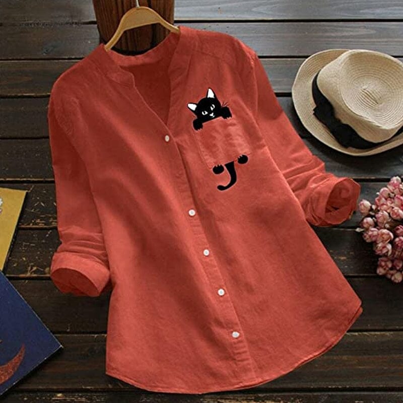 😸✨【S-3XL】Blusa de algodón para mujer con mangas largas y escote en V