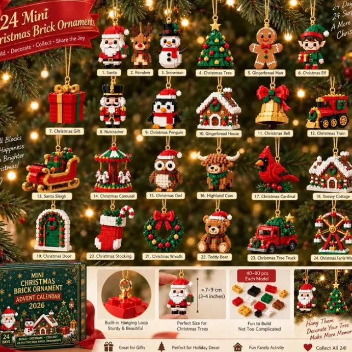 Mini calendario de Adviento de 24 días con adornos navideños para construir con ladrillos