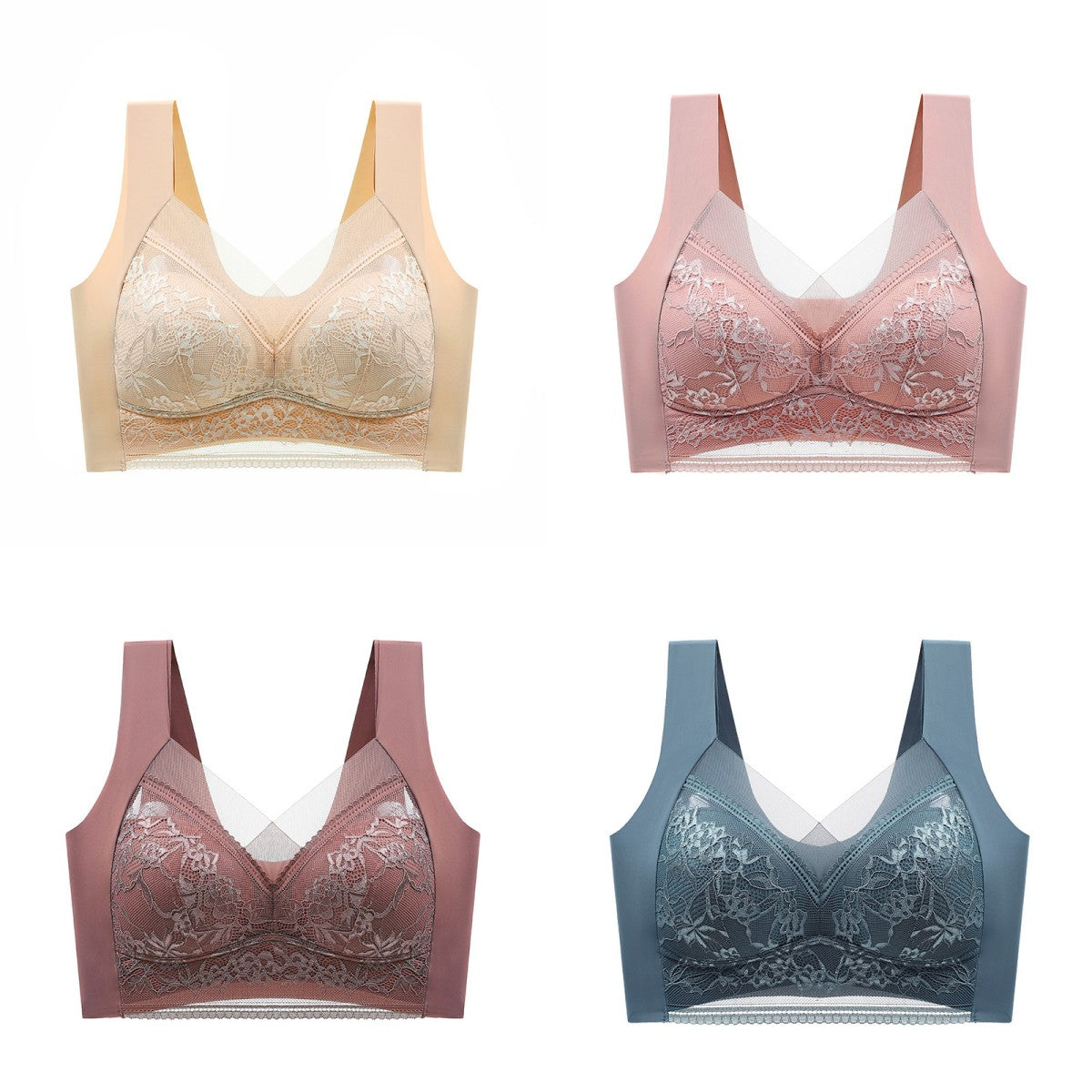 🔥【4 bucăți】👙【40-110 KG】 Sutien confortabil din dantelă fără cusături 3915987