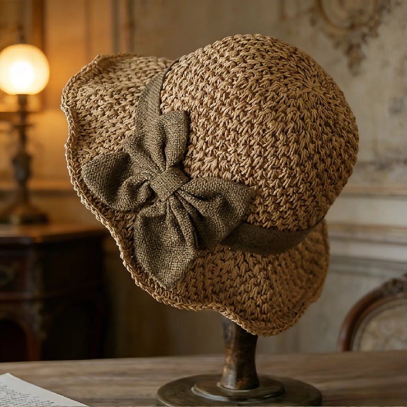 🎀🎀 50% DE DESCUENTO 👒 | Sombrero de paja con lazo retro – Plegable y transpirable para el verano