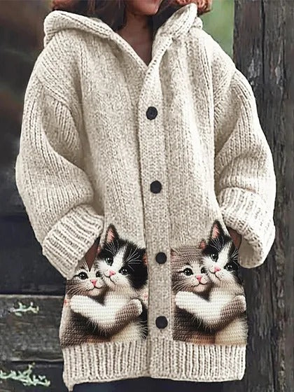 🔥🐾【descuento por tiempo limitado -50%】 Abrigo con capucha para mujer, elegante y adorable, con estampado de animales, ideal para otoño e invierno 🧥✨-E