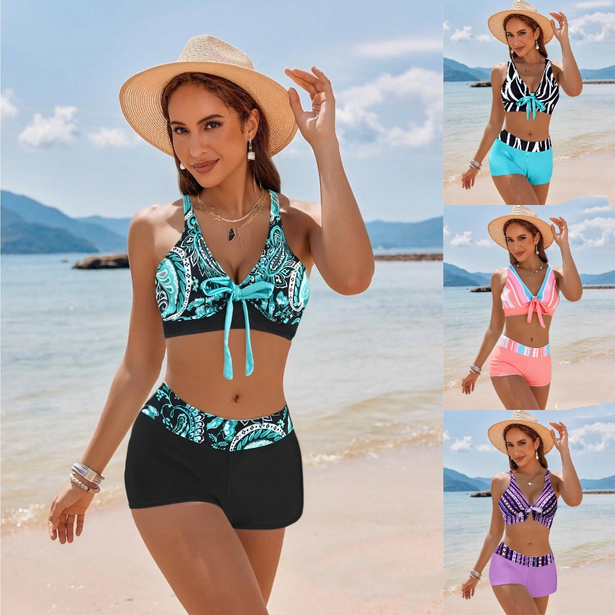 🏊👙【Kúp 1 a 1 dostaneš zadarmo】【S-5XL】🌴 Letné nové elegantné veľké plavky s potlačou, rýchloschnúce dvojdielne plavky