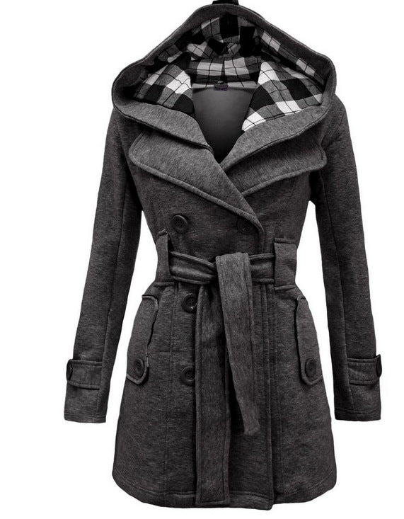 ✨【ZĽAVA 30 %】【S-3XL】Dámska stredne dlhá teplá bunda s kapucňou 3834907