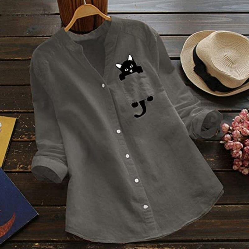 😸✨【S-3XL】Blusa de algodón para mujer con mangas largas y escote en V
