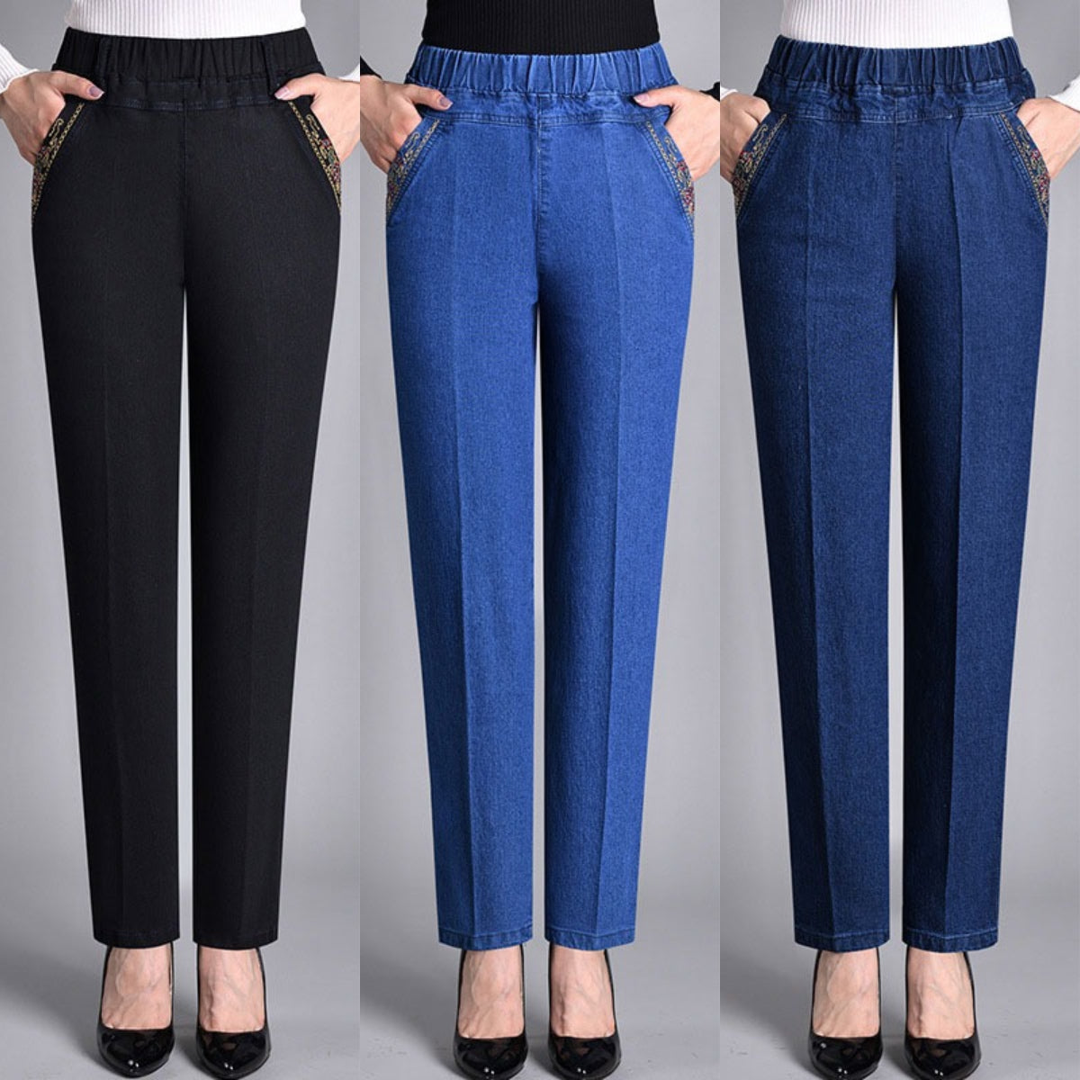 🔥【Cumpără 1, primești 1 gratuit】【XL-5XL】2025 Blugi casual drepti elastici pentru femei