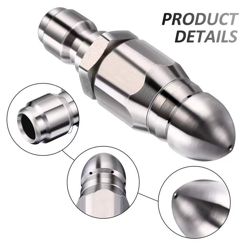 🛠️Boquilla de alta presión para rata de agua, de acero inoxidable, con enchufe rápido de 1/4, frontal y posterior, seis boquillas, cabezal para limpieza y desatasco de tuberías de alcantarillado