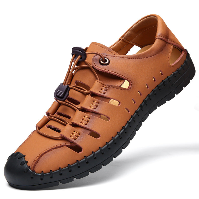 🌟👞【39-44】Nové letné pánske plážové sandále s dutým povrchom z pravej kože, duté mäkké kožené nazúvacie ploché topánky✨