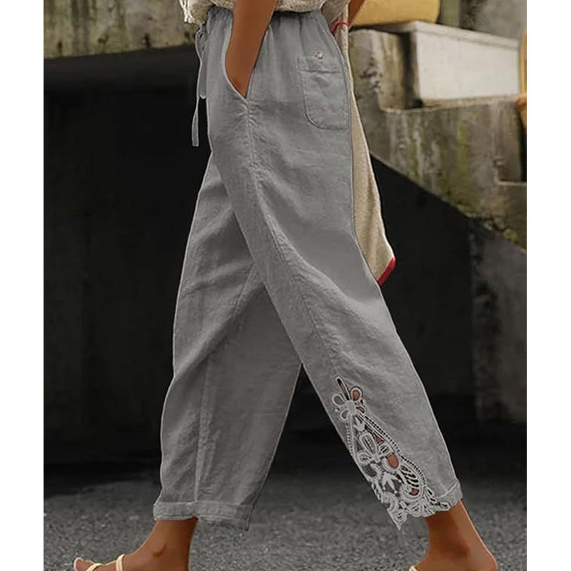 💯Pantalones de mujer con detalle de encaje y cordón ajustable.