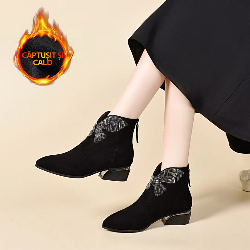 🔥【35-41】Cizme noi de toamnă și iarnă cu toc gros mat ascuțit, pantofi din piele 3882461