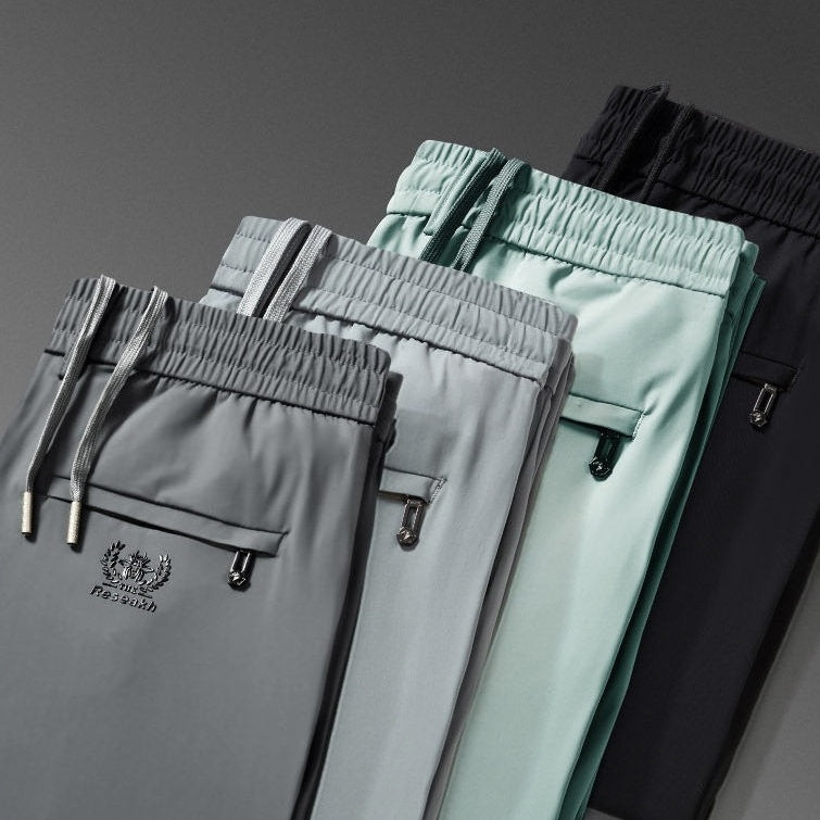 💥🧊😍【M-5XL】Pantaloni subțiri de vară din mătase glacială pentru bărbați, materialul este moale, confortabil, respirabil și se usucă rapid