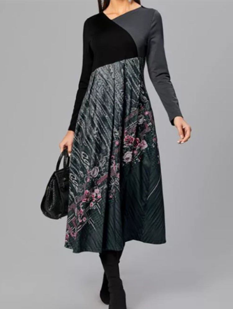 👗【S-3XL】Nové jesenné a zimné dámske patchworkové šaty s dlhým rukávom 3851088