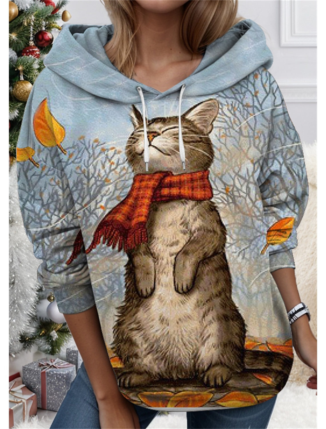 🐱🧥✨【1 unidad, S–3XL】Sudadera con capucha para mujer con estampado 3D de gato: suave, cómoda y perfecta para el uso diario.