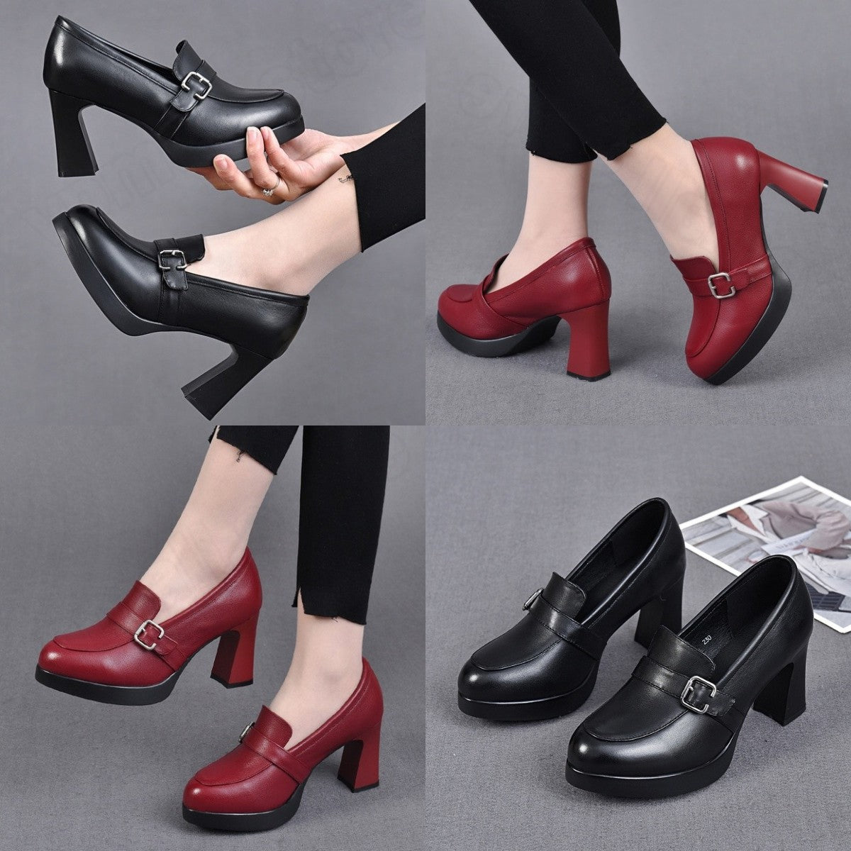 👠2024 nové dámske kožené topánky na vysokom opätku s hrubou podrážkou