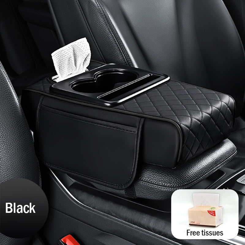 🚗🚗Univerzálna kožená podložka na lakťovú opierku do auta 4 v 1 ✅ Vstavaný box na vreckovky ✅ Držiak pohárov