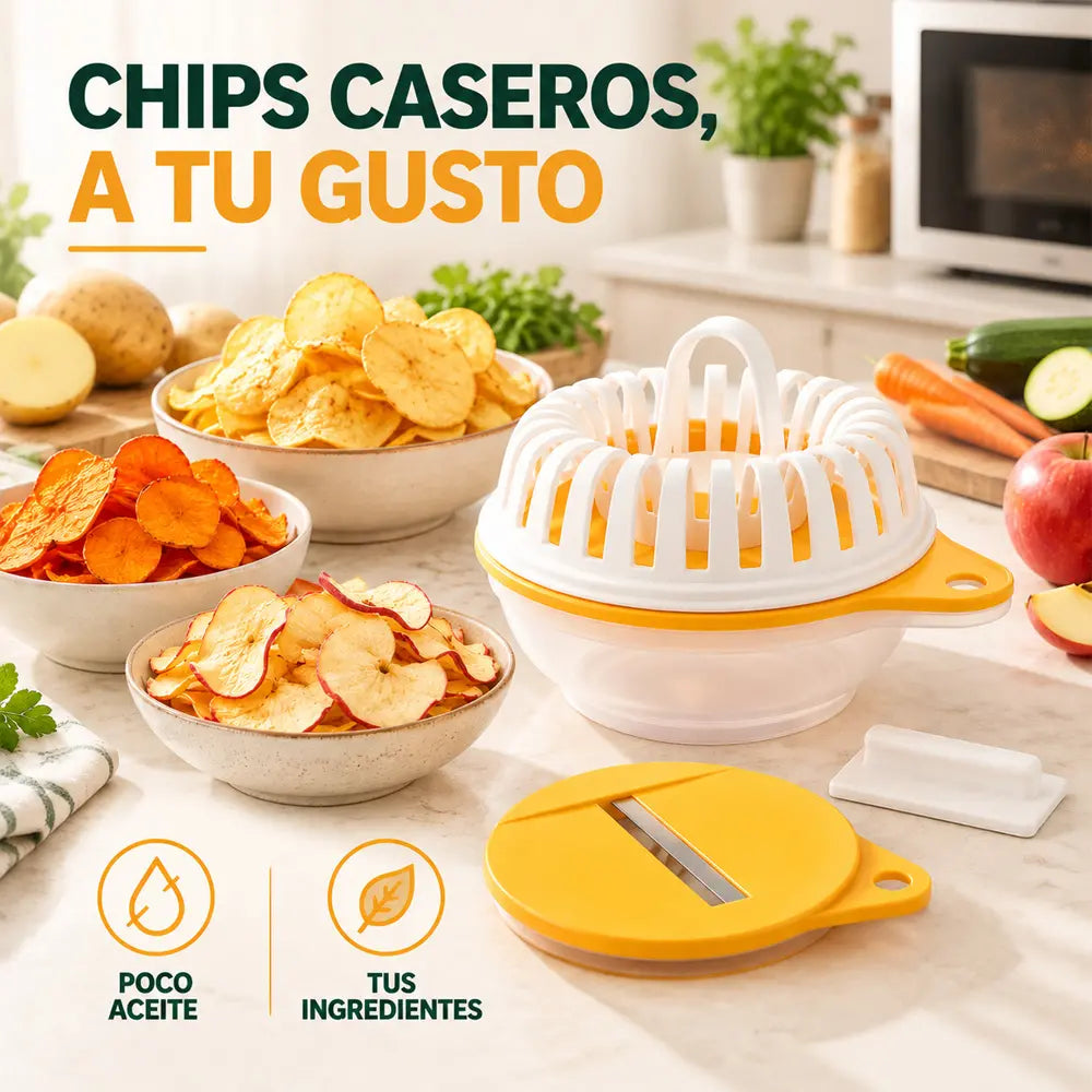 🥔🔥 Hacedor de Patatas Fritas para Microondas con Cortador y Bol, Set de Cocina DIY para Snacks Saludables y Crujientes sin Aceite 🥣✨