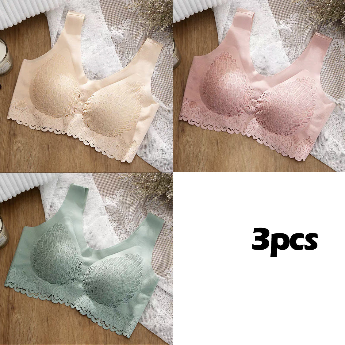 👙【3-dielna sada】🎁Nová a vylepšená pohodlná čipkovaná podprsenka pre plnšie veľkosti (zľava 49 %)