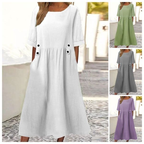 🔥🔥👗👗2024 nové bavlnené a ľanové tkaniny ležérne módne šaty 3694662