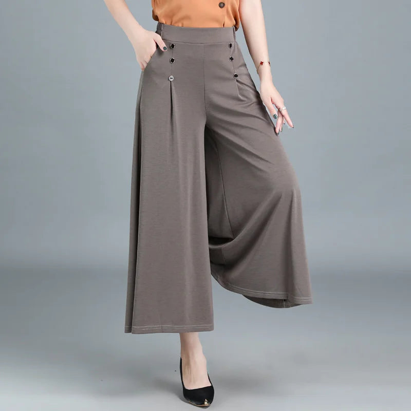 💥【Compra 1 y llévate 1 gratis】Falda de pantalón de pierna ancha y cintura alta drapeada a la moda para mujer