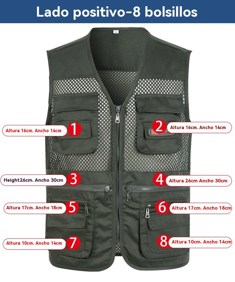 👕📢 Chaleco funcional de alta calidad con múltiples bolsillos para actividades casuales al aire libre 【XL-4XL】