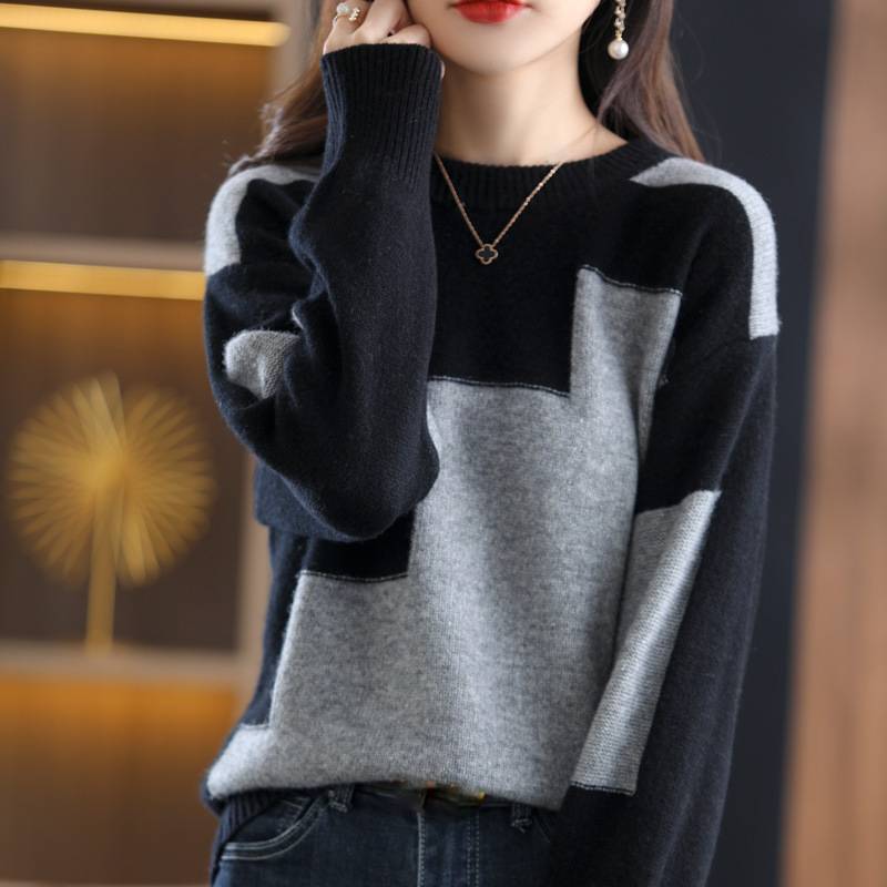 ☃️🎉【S-3XL】2024 Nuevo otoño invierno suéter de cachemira suéter corto de lana con cuello redondo suéter suelto de punto 3796783