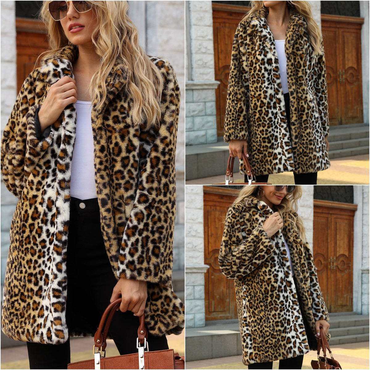🔥 Palton de iarnă din pluș pentru femei, la modă, cu model leopard 3846645