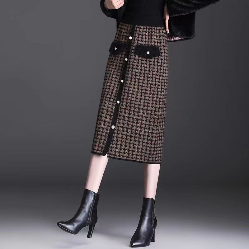 👗【Se vinde ca pâinea caldă】【S-3XL】 Fustă midi în carouri, din blană de nurcă, îngroșată, 3773303