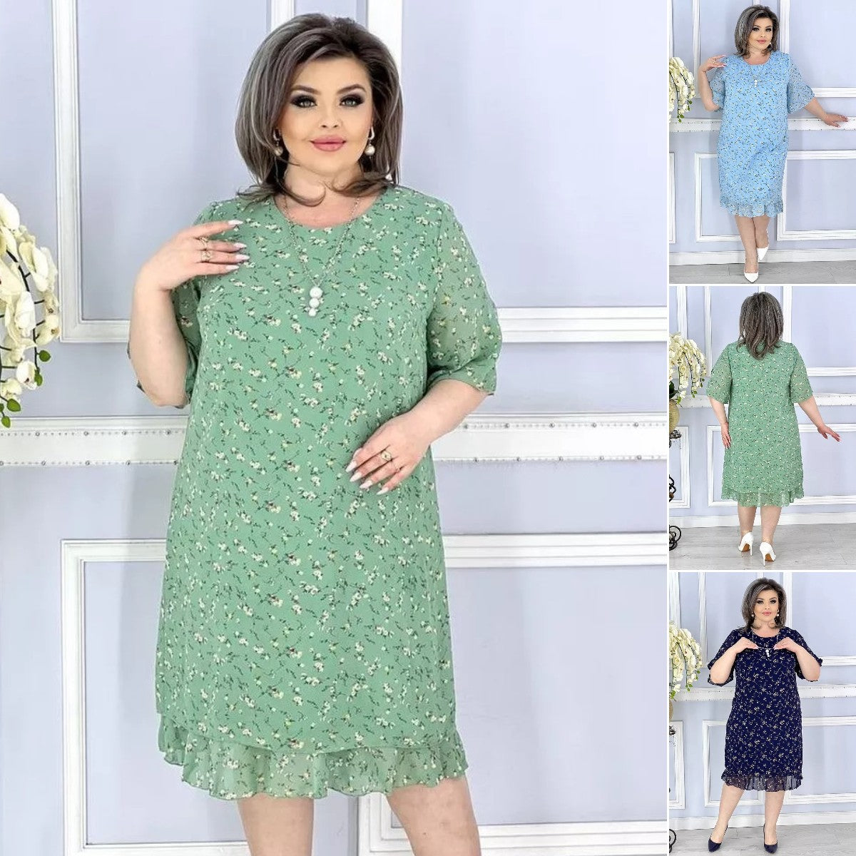 💟【S-5XL】👗2024 Nové elegantné kvetinové šifónové šaty 3686196