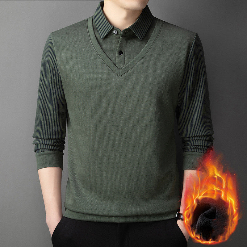 👔Pulover bărbătesc din fleece, gros și cald, din chenille artificială, format din două piese 3752015