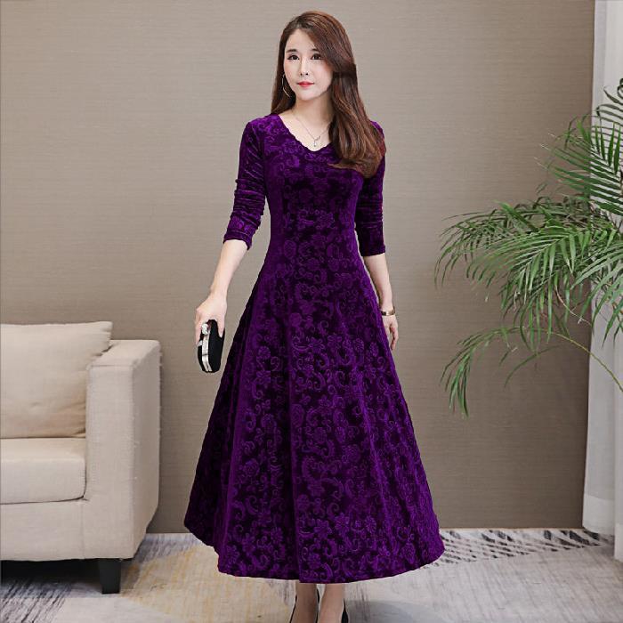 🔥【Cumpără unul, primești unul gratis】✨️【M-4XL】Stil nou pentru toamnă și iarnă, rochie elegantă, la modă, din catifea aurie, călduroasă, cu mânecă lungă, mărime mare, 3807898