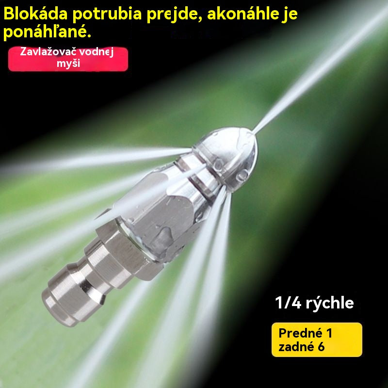 🛠️Vysokotlaková tryska na vodné potkany, nehrdzavejúca oceľ, s rýchlouzáverom 1/4, predná a zadná, šesť trysiek, hlavica na čistenie a odblokovanie kanalizačných potrubí