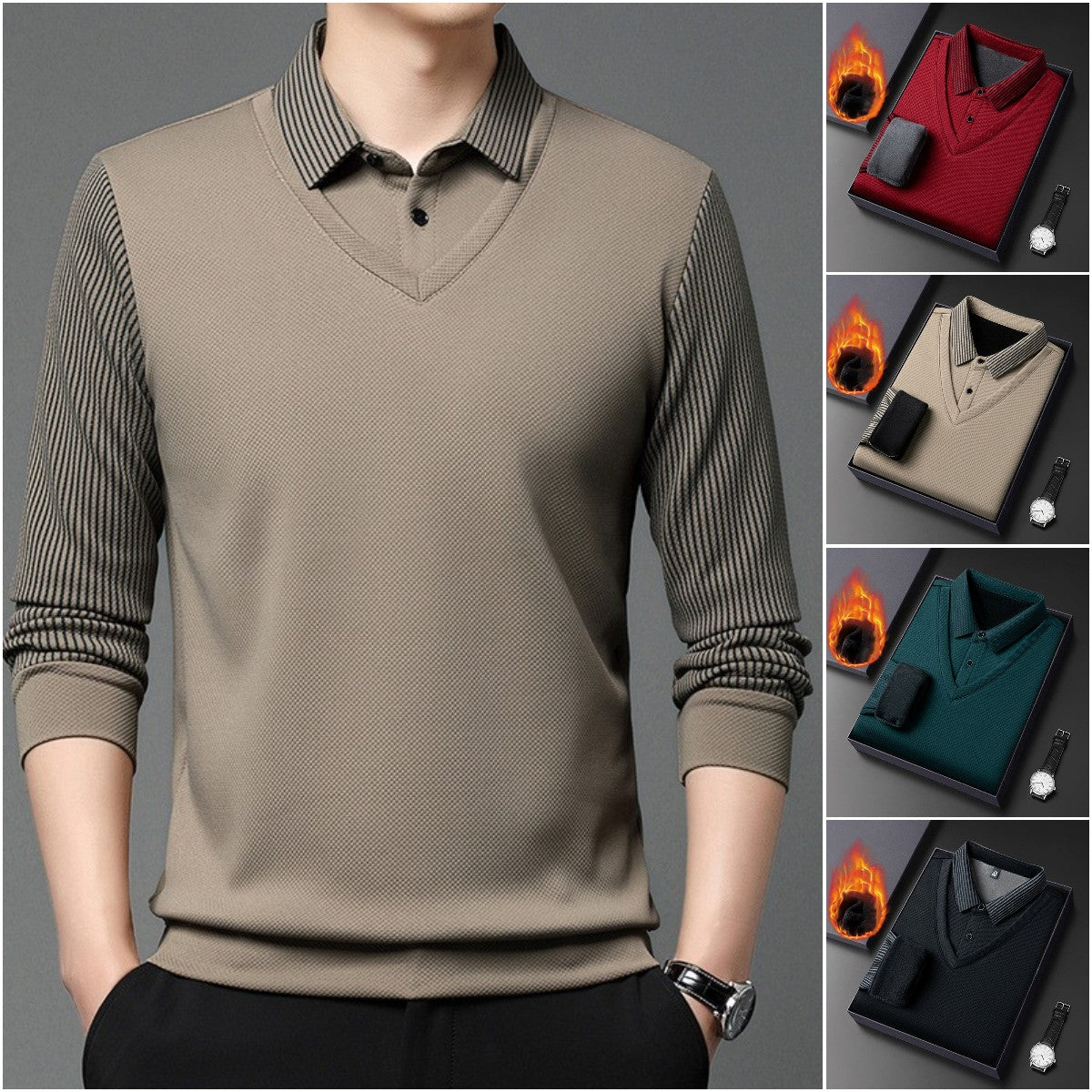 【M-4XL】Dvojdielne tričko POLO s falošnými pruhmi 3842220