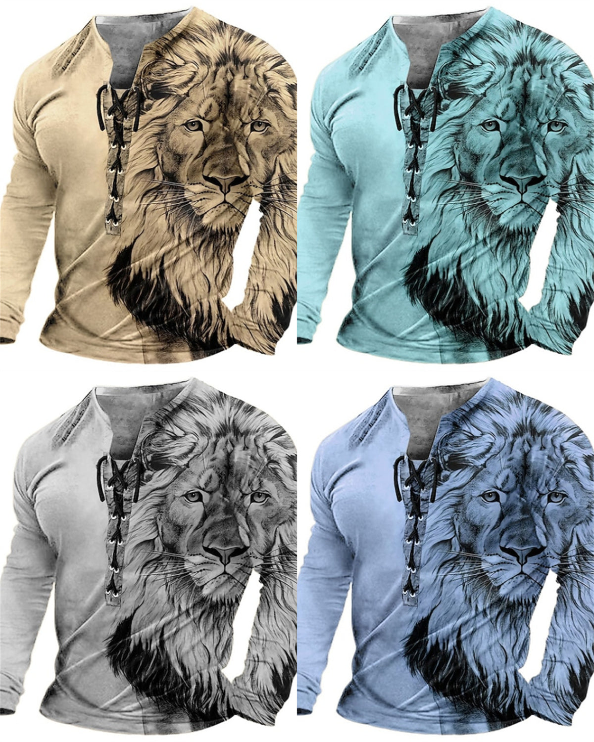 🦁🦁Pánske ležérne 3D tričko s dlhým rukávom 3795503