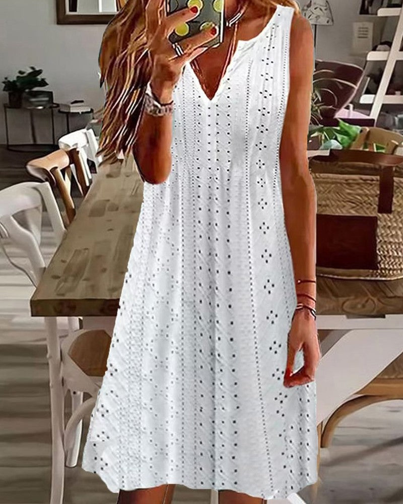 🧚♀️【50% zľava🔥】【S–5XL】😍 Nové letné šaty pre väčšie veľkosti, jednofarebné, bez rukávov, výstrih do V, priedušný žakárový vzor