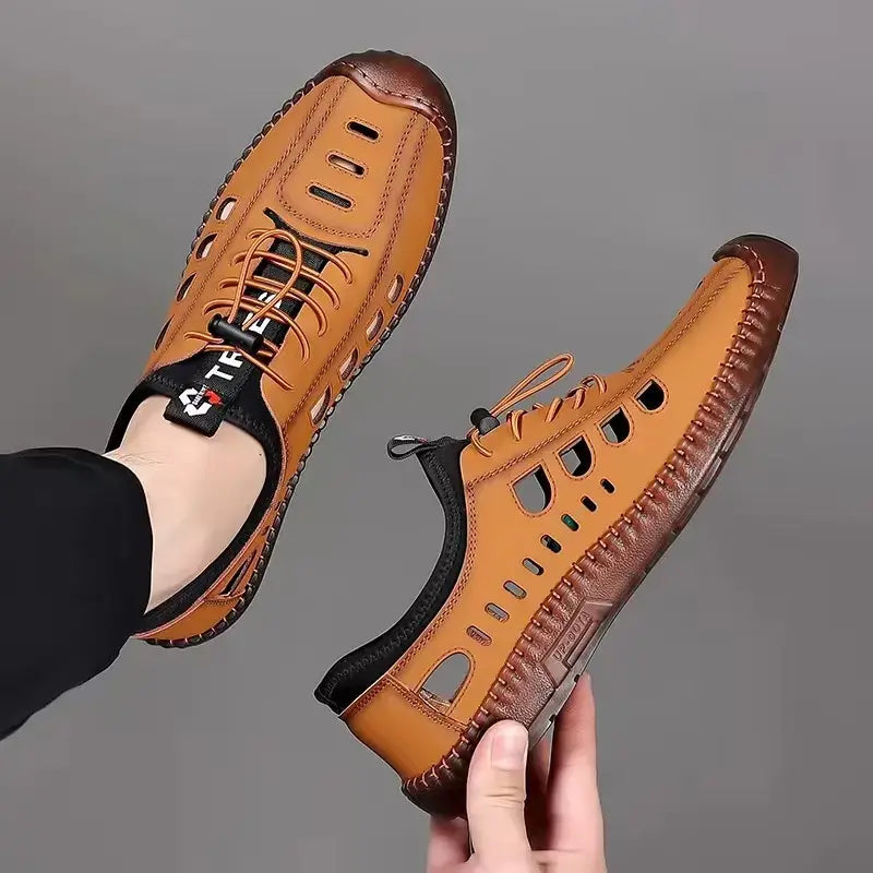 🔥✨【Tallas 39-44】Sandalias de hombre de cuero genuino hechas a mano con diseño calado
