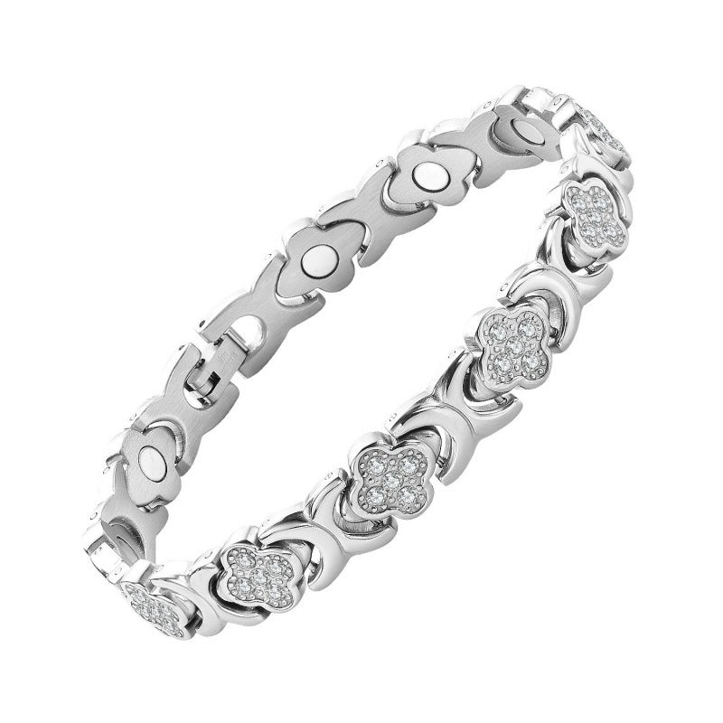 Pulsera magnética de diamantes y trébol: descubre tu secreto para aliviar el estrés y mejorar tu bienestar magnético.