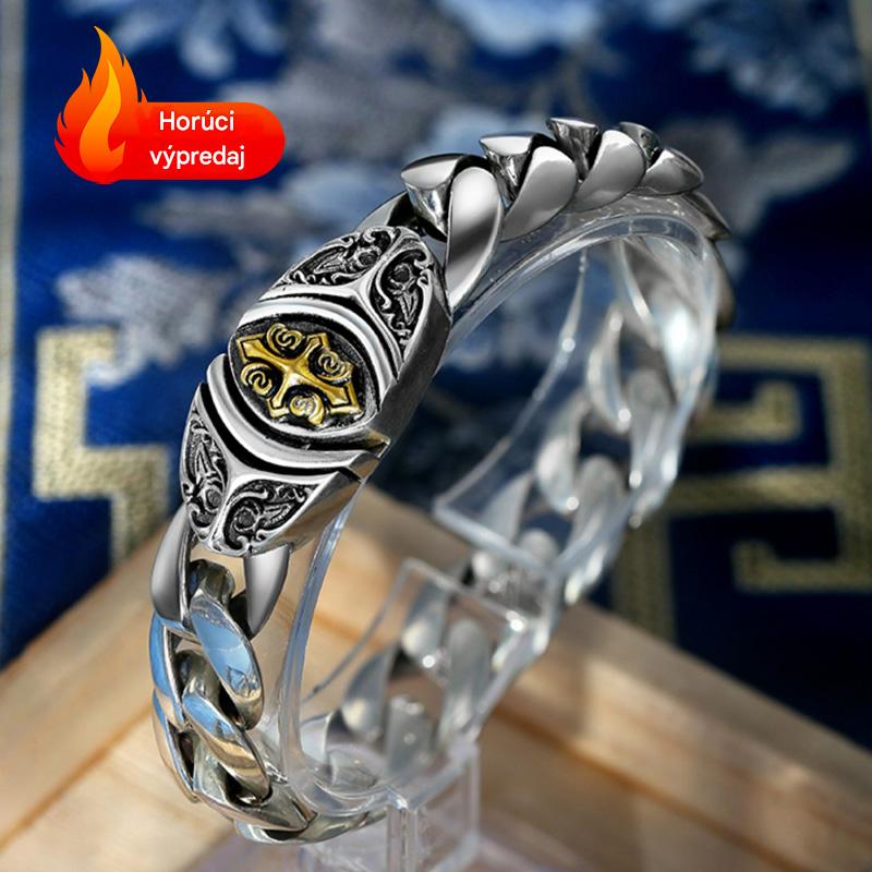 🔥【Horúci výpredaj】🔥Pánska personalizovaná luxusná retro široká plochá retiazka s krížom a kvetom