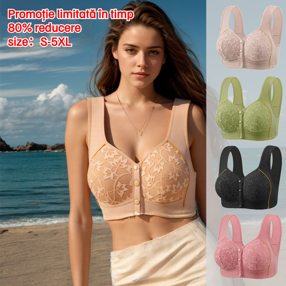 😍【Pachet de 5 bucăți】Sutien confortabil de damă din bumbac cu închizătoare frontală🎉【40-120kg】