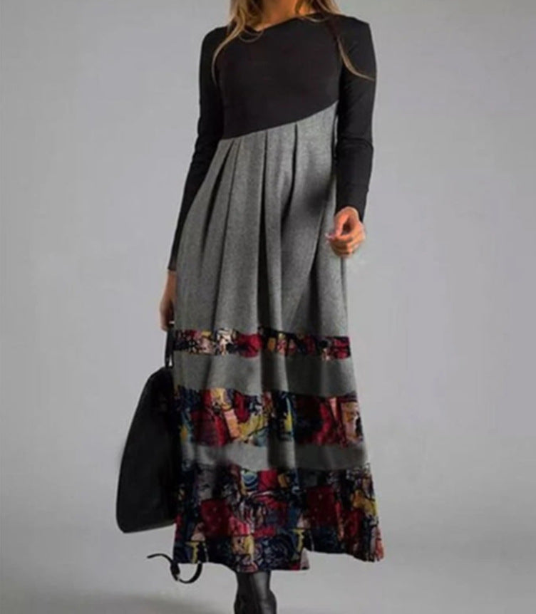 👗【S-3XL】Nové jesenné a zimné dámske patchworkové šaty s dlhým rukávom 3851088