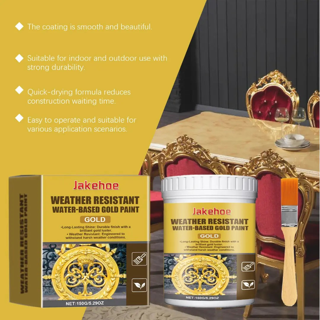 🥳OFERTA🥳💞Pintura dorada resistente a la intemperie: base agua y brillo intenso. Segura para metal, madera y piedra. ¡Resiste tanto la lluvia como el sol! 🖌️💛