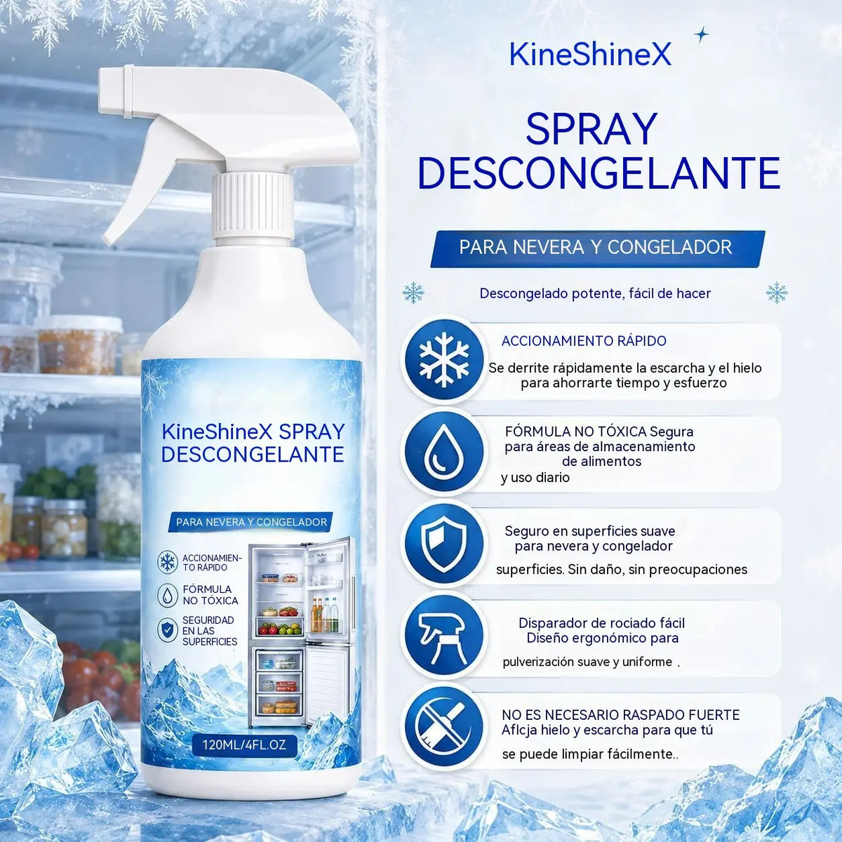 🔥【2 botellas por 28 euros】❄️ Nuevo spray descongelante 2026 🧡 Elimina rápidamente el hielo del congelador