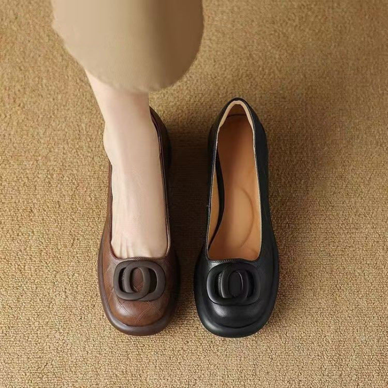 👠【35-40】2025 nové 5CM mäkká podrážka retro hrubé kožené topánky s okrúhlou špičkou 3921333