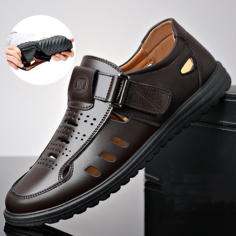 👞🧊 Pánske letné kožené sandále, kožené topánky Baotou, mäkké, priedušné 3710114