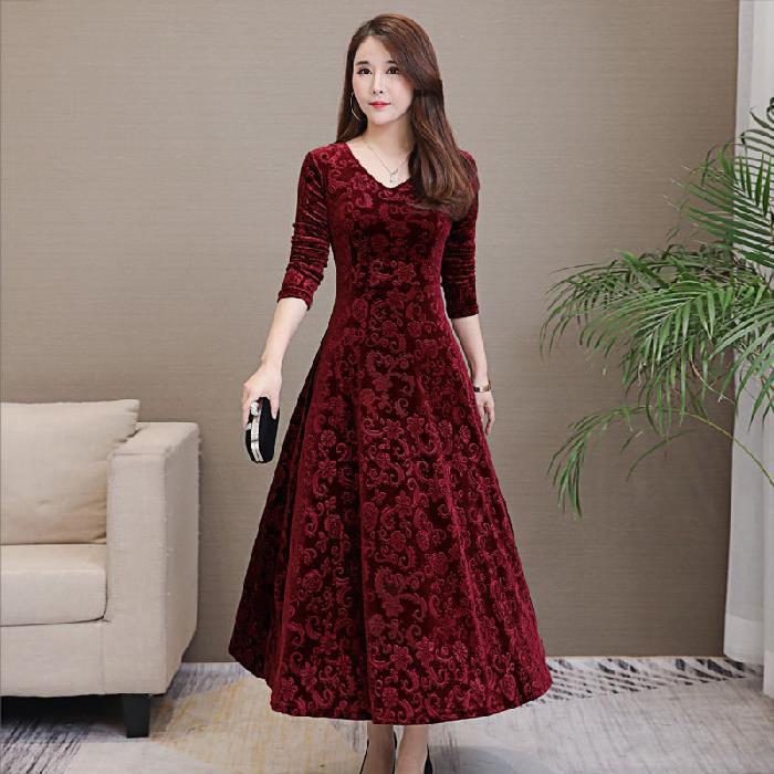 🔥【Cumpără unul, primești unul gratis】✨️【M-4XL】Stil nou pentru toamnă și iarnă, rochie elegantă, la modă, din catifea aurie, călduroasă, cu mânecă lungă, mărime mare, 3807898